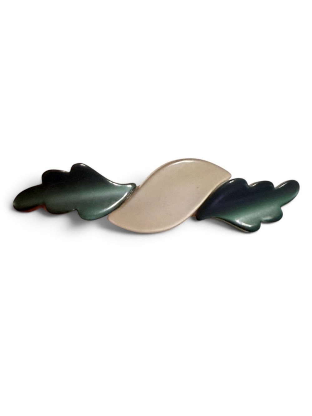 1970s Handmade French Barrette in Pearlescant Green and Silver, Deadstock Unworn